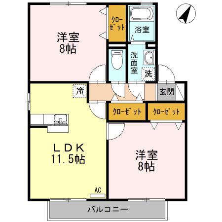 ラ・トレーフル(2LDK/2階)の間取り写真