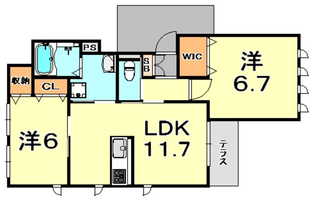 エトワール岡本(2LDK/1階)の間取り写真