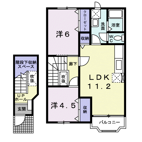 プリマヴェーラI(2LDK/2階)の間取り写真