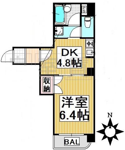 ルプソアール東山(1LDK/4階)の間取り写真