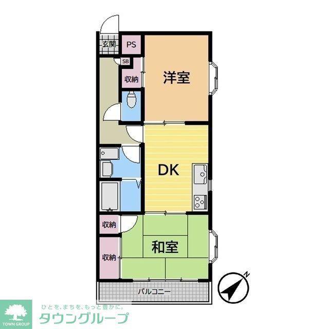 イーストハウス(2DK/1階)の間取り写真