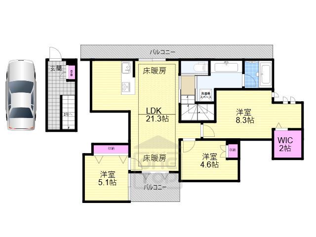 豊中市南桜塚1丁目へーベルメゾン(3LDK/2階)の間取り写真