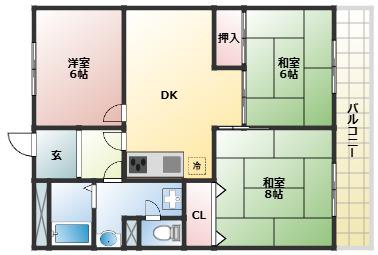 メゾン梅ヶ谷(3DK/1階)の間取り写真