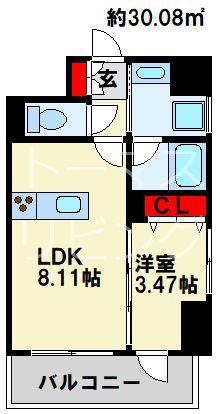 北九州モノレール 平和通駅 徒歩3分 11階建 築5年(1LDK/6階)の間取り写真