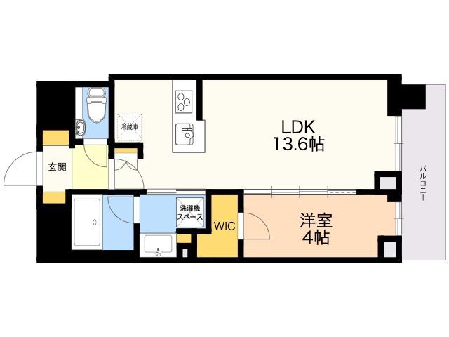 BRILLIATOWER西新(1LDK/11階)の間取り写真