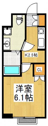 F.S先(1K/2階)の間取り写真