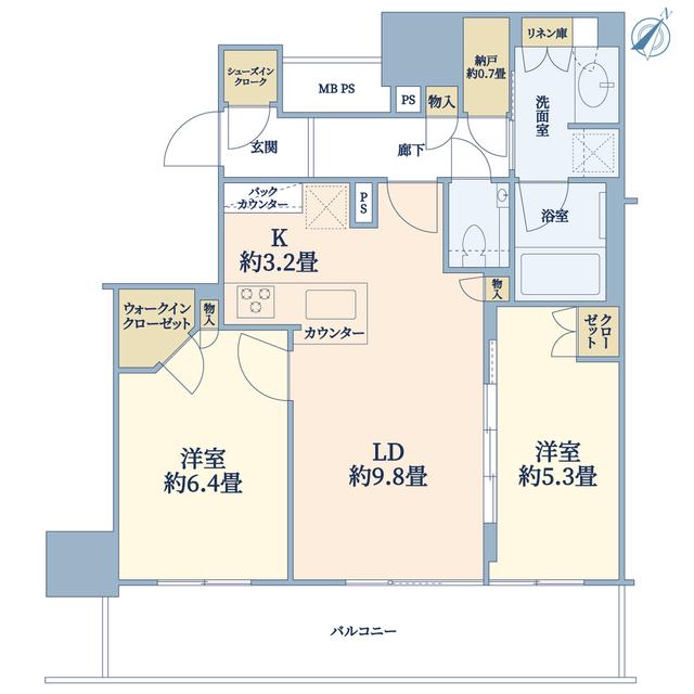 ブランズタワーみなとみらい(2LDK/14階)の間取り写真