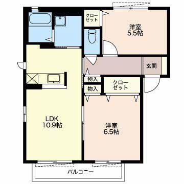 ボナール華 B棟(2LDK/1階)の間取り写真