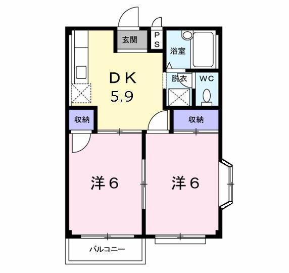 エルディム三田洞(2DK/2階)の間取り写真