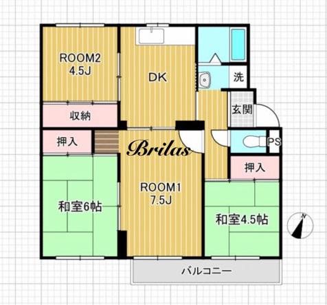 高倉台1団地 2号棟(4DK/4階)の間取り写真