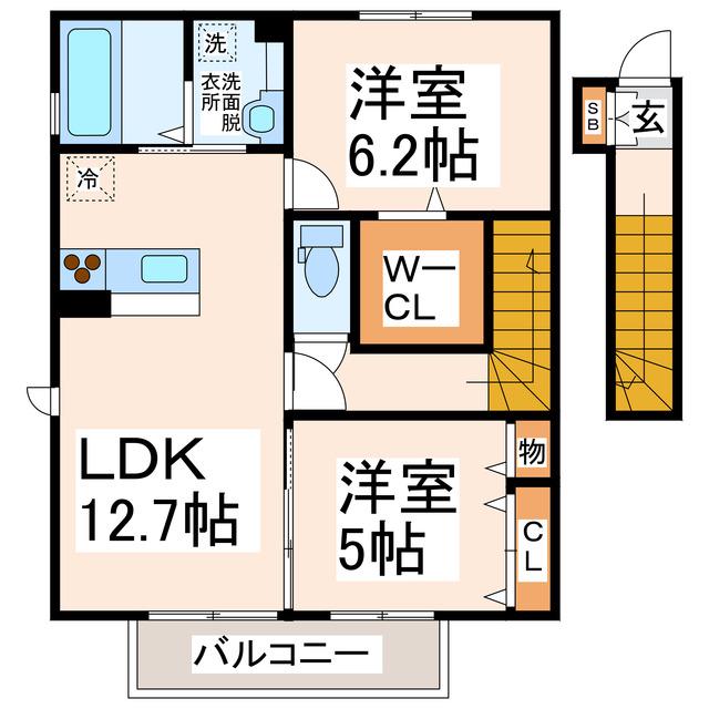 グランシャリオ山ノ神(2LDK/2階)の間取り写真
