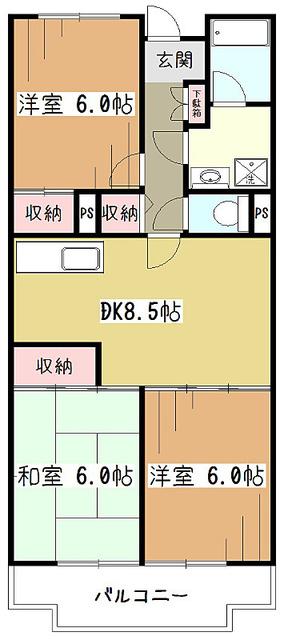 サンパレス多摩A館(3DK/2階)の間取り写真