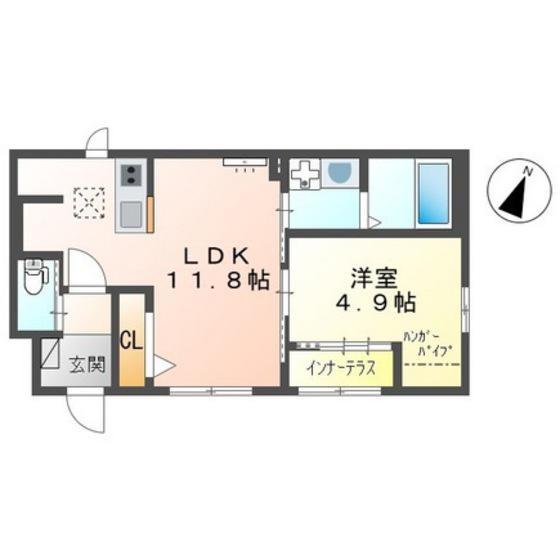 リバーヒルズ戸坂大上(1LDK/1階)の間取り写真