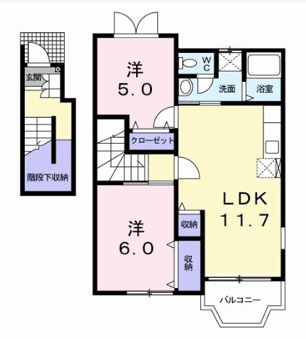 パインヒル石井 A(2LDK/2階)の間取り写真