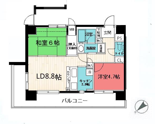 蒔田公園パインマンション(2LDK/4階)の間取り写真