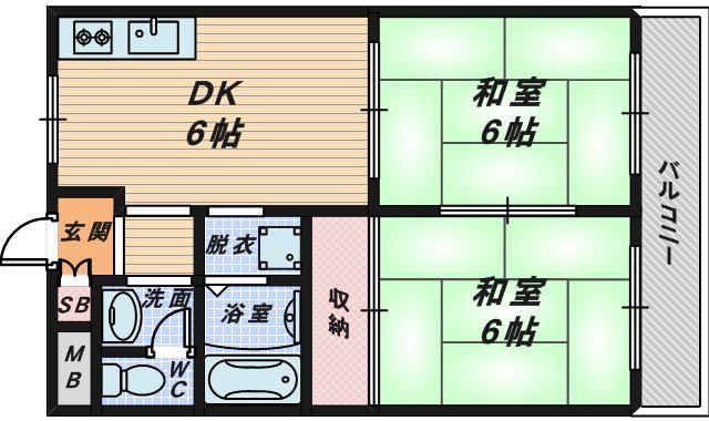 プレステージ菱木(2DK/1階)の間取り写真