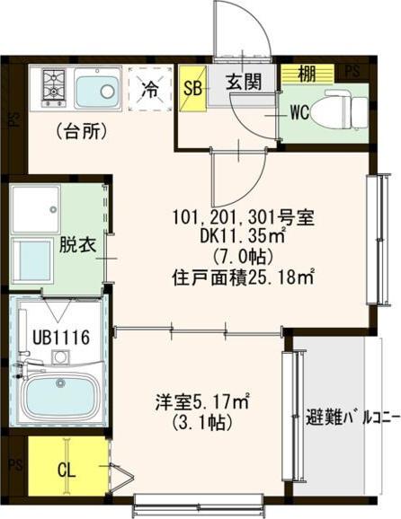 AVANCE CLANIR 瑞穂(1DK/1階)の間取り写真