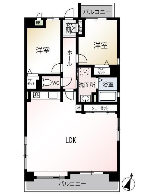 ロマネスク大濠アネックス(2LDK/4階)の間取り写真