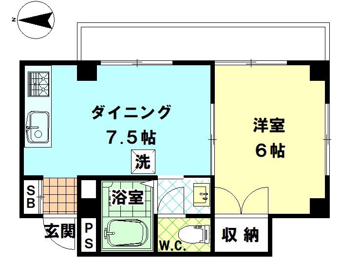 グランドヴィラ春日町(1DK/4階)の間取り写真