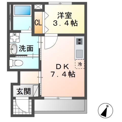 プルメリア(1DK/1階)の間取り写真
