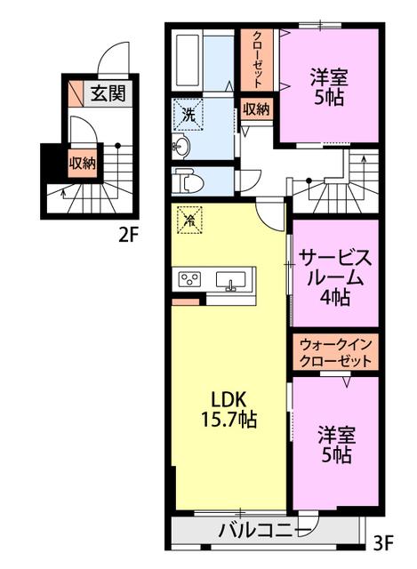 DESIGN MAISON N.STA 3S B棟(2SLDK/3階)の間取り写真