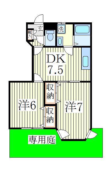 エフサウス美原(2DK/1階)の間取り写真