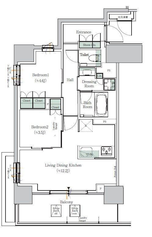 ONE ROOF RESIDENCE NISHI NIPPORI(2LDK/12階)の間取り写真