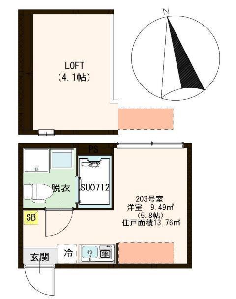 ハーモニーテラス東金町V(ワンルーム/2階)の間取り写真