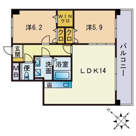 ジュネス高取(2LDK/2階)の間取り写真