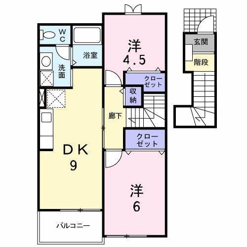ソール・オリエンスD(2DK/2階)の間取り写真