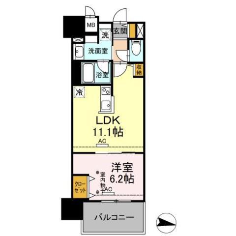PARK AVENUE イースト(1LDK/5階)の間取り写真