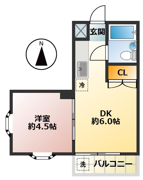 ハウス第五仲町201(1DK/2階)の間取り写真