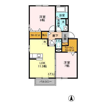 アルカディア四街道(2LDK/2階)の間取り写真