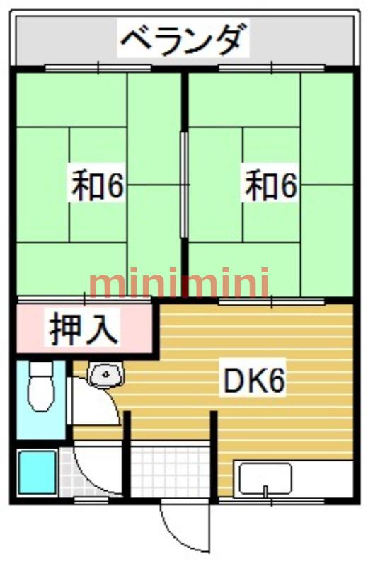 ふじハイツ(2DK/2階)の間取り写真