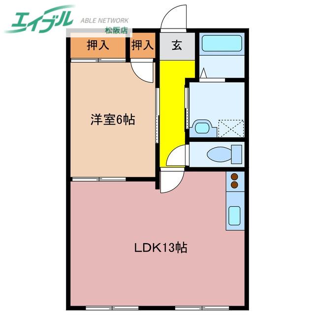 メゾン松阪弐番館(1LDK/2階)の間取り写真