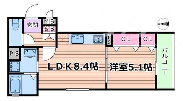 フォレストクリエオーレ諸口(1LDK/1階)の間取り写真