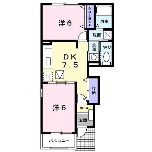 サンセールII(2DK/1階)の間取り写真