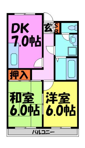 売布ハイツ(2DK/2階)の間取り写真