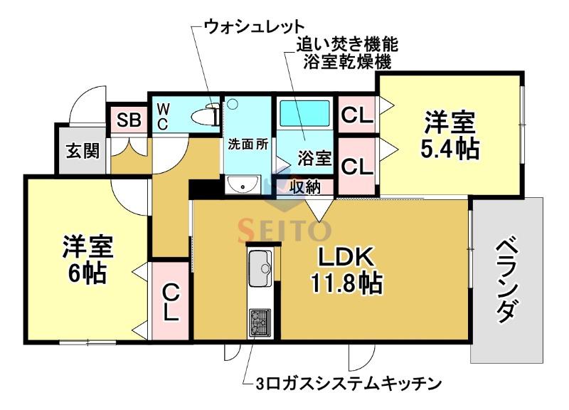 FIG北桜塚(2LDK/2階)の間取り写真