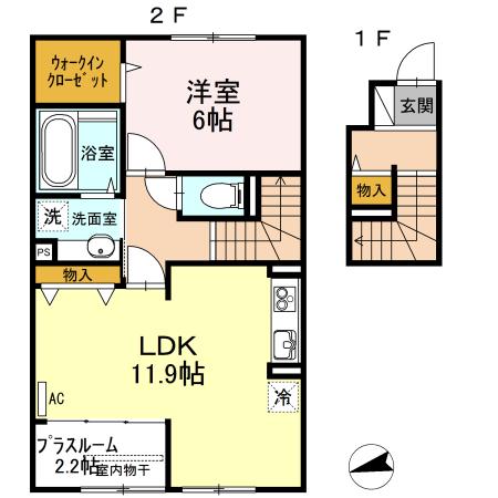 サザンクロス(1SLDK/2階)の間取り写真