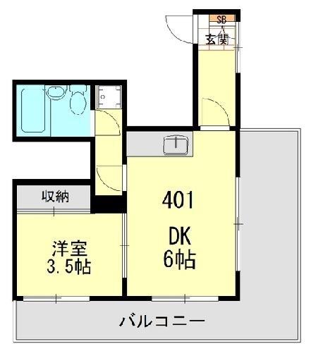 ホワイトハイム杉山境之谷(1DK/4階)の間取り写真