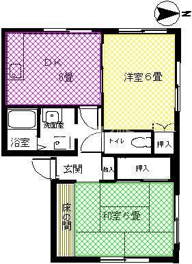 タウニーイースト B棟(2DK/1階)の間取り写真