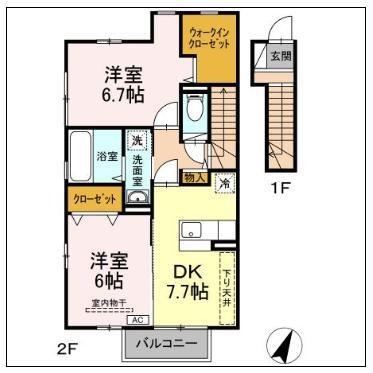 UWATTEHILLSJ(2DK/2階)の間取り写真