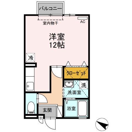 ジュネス吉岡(ワンルーム/2階)の間取り写真