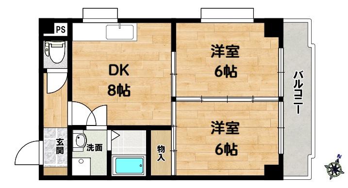 ピア六甲(2DK/2階)の間取り写真