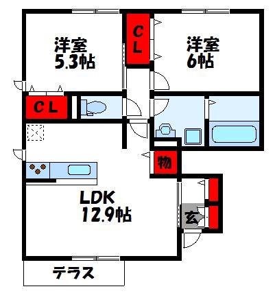 ソフィア新宮 A棟(2LDK/1階)の間取り写真