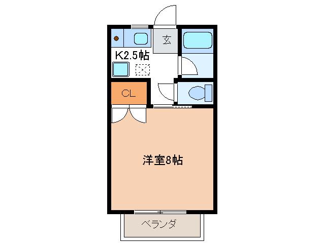 青木ヒルズアルファ-3(1K/2階)の間取り写真
