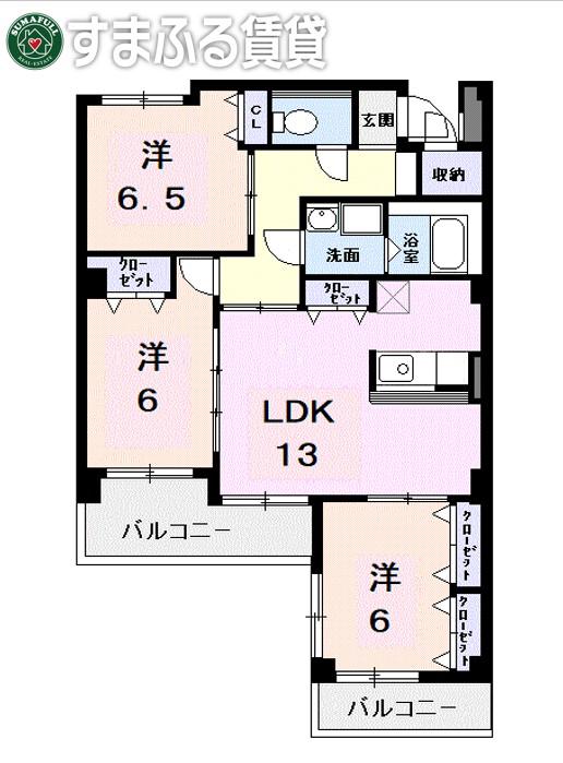 アーバンヒルズ一ツ木(3LDK/1階)の間取り写真