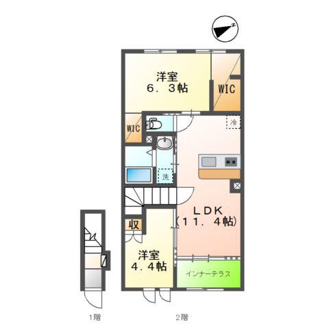 ルピーノ LUPINO(2LDK/2階)の間取り写真