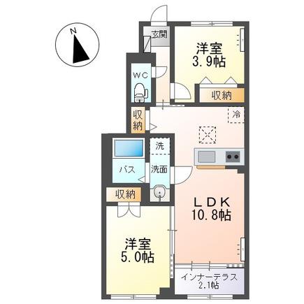 天童市駅西4丁目アパート(2LDK/1階)の間取り写真